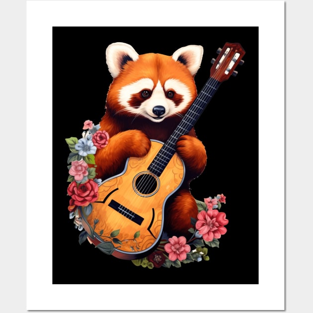 Cottagecore Red Panda With Acoustic Guitar Wall Art by EVCO Smo